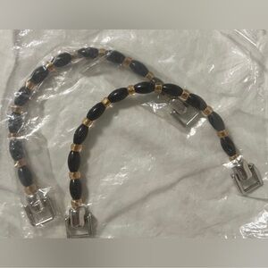 💥NEW U Shaped Purse Handles Brown Amber Beads Silver Hinged Craft Art 2 PCS